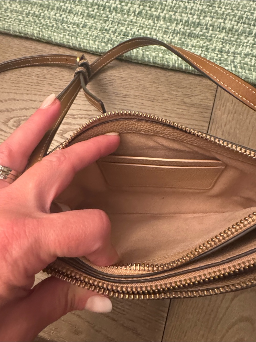 Tory Burch Pebbled Leather Crossbody in Tan Brown - Picture 6 of 8